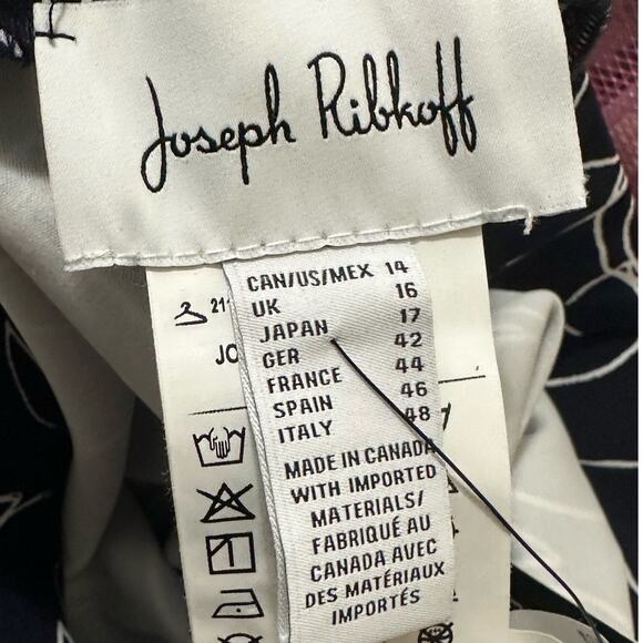 Joseph Ribkoff navy blue white floral wide legs belted crop pants size 14 - Picture 3 of 13